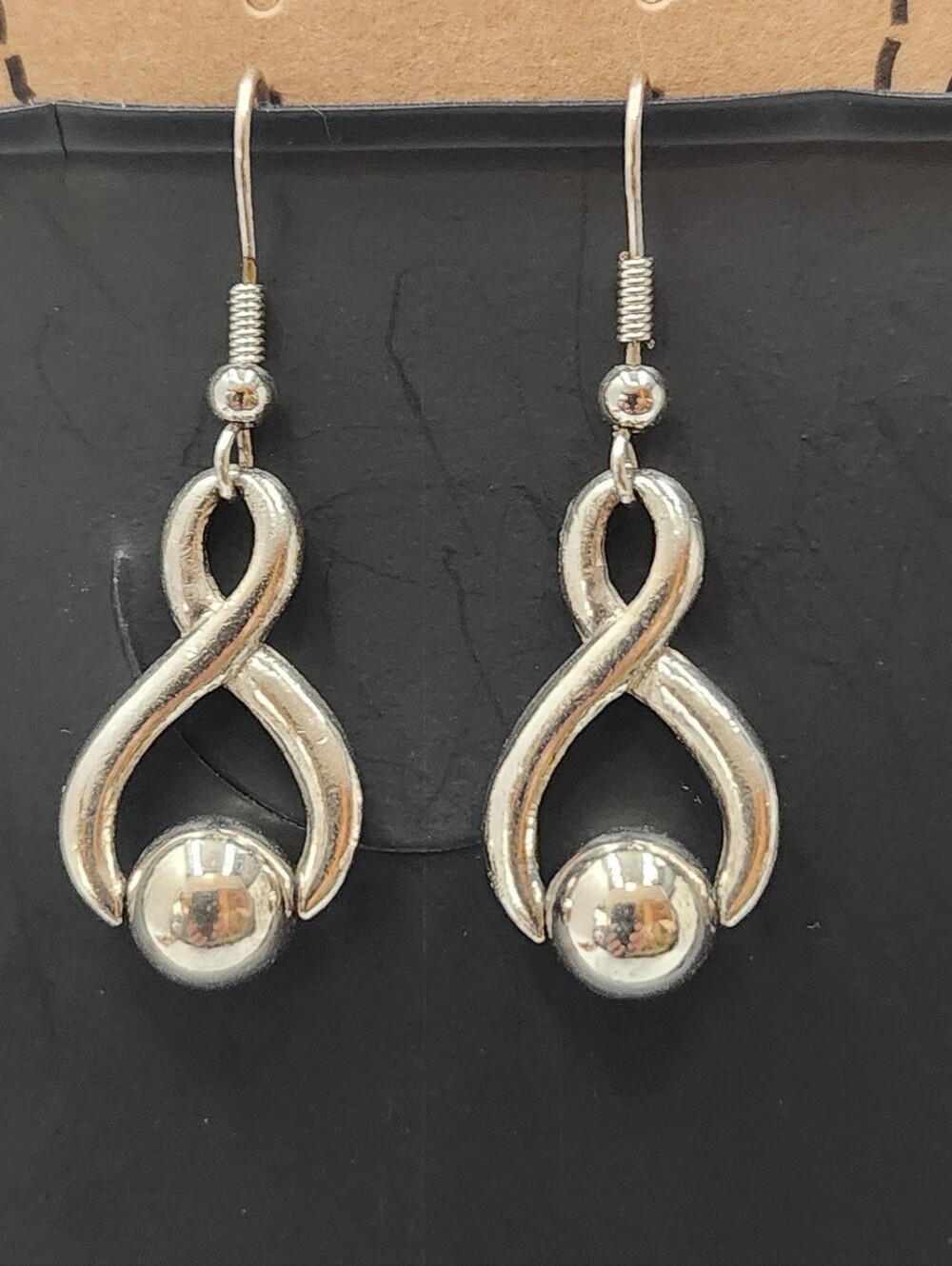 Metal Sliver Tone Spin Ball Dangle Drop Earrings Twisted